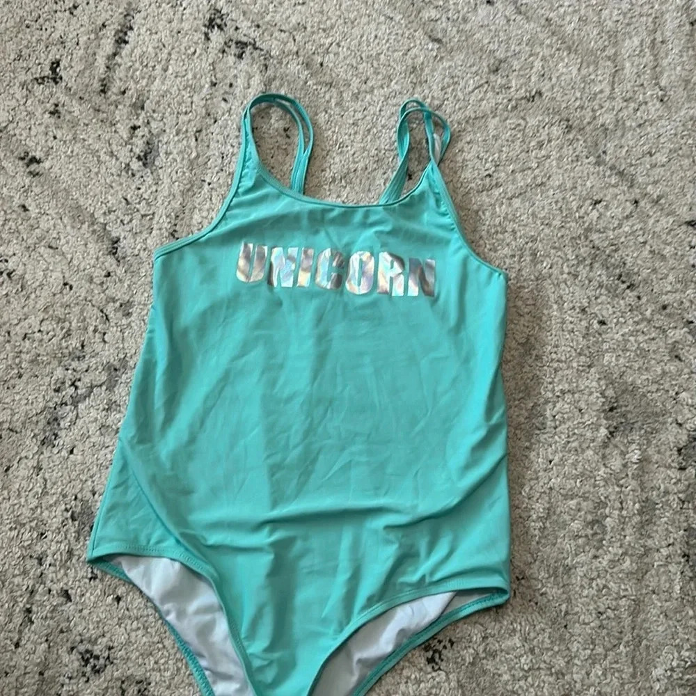 Unicorn Teal Rene Rofe Bathing Suit Girls Size 14/16 EUC